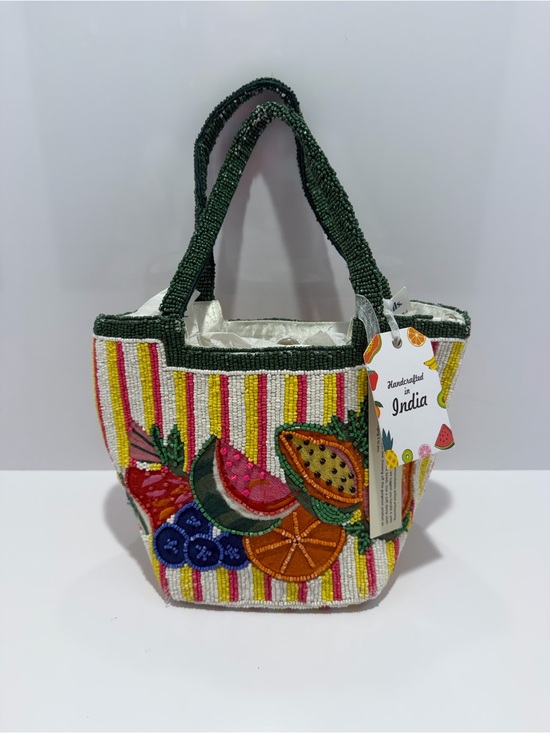 Handcrafted in India Handbags - Handcrafted in India Striped Fruit Beaded Bag Satchel Viral TikTok NEW with Tags